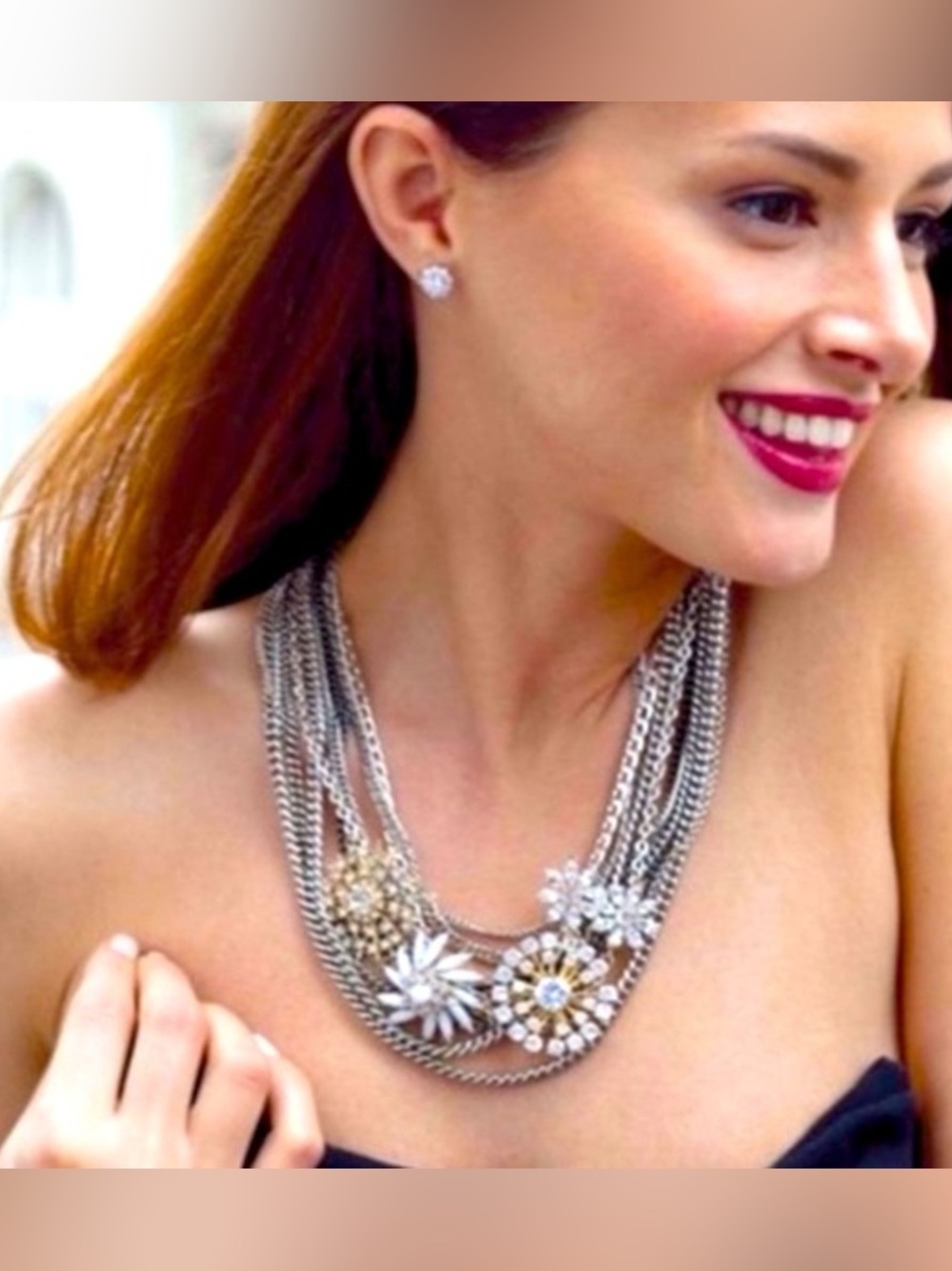 Stella & Dot Multi Chain Metropolitan Crystal Jeweled Statement Necklace